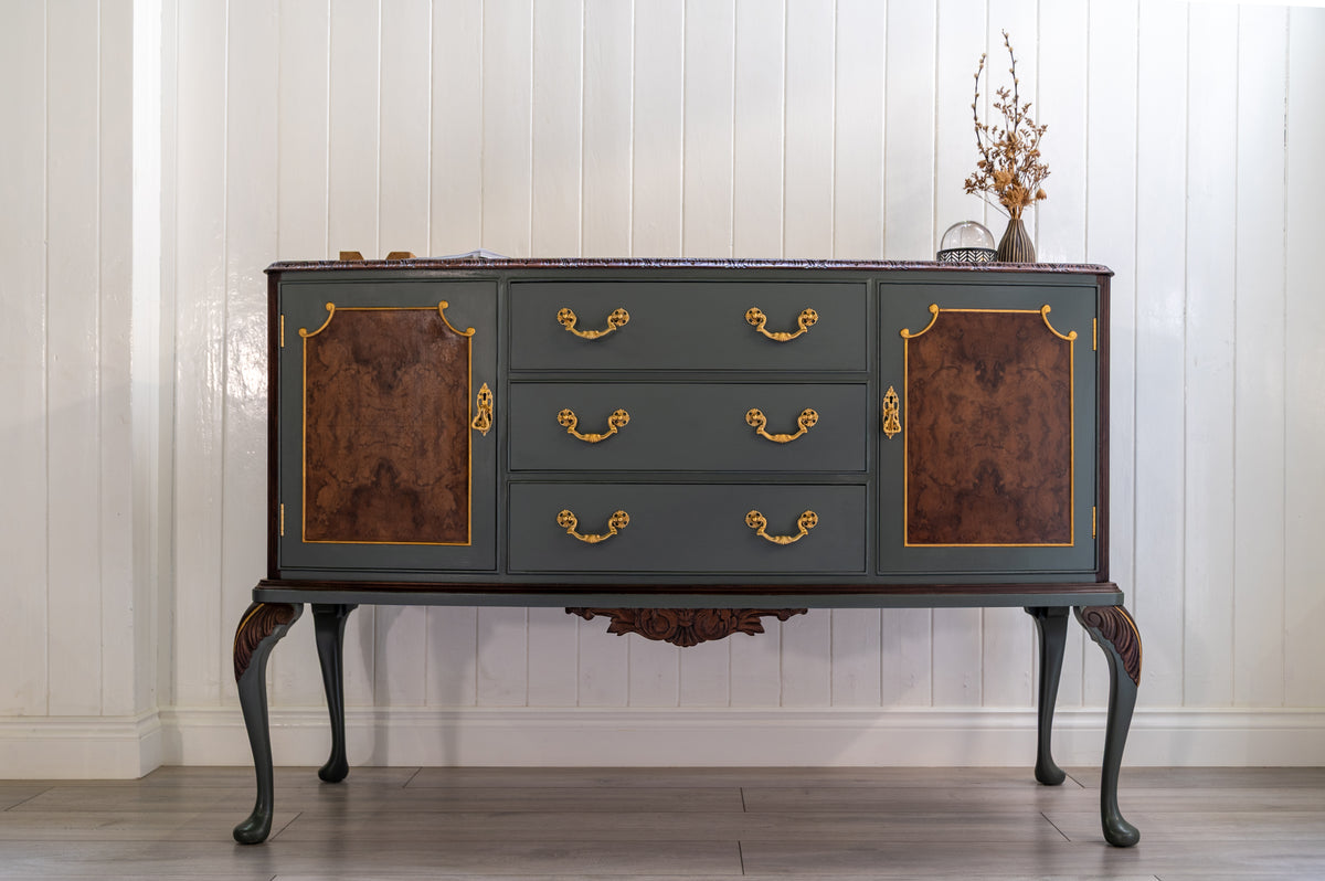 Green, Darkwood Antique Walnut Dresser - Upcyled Furniture