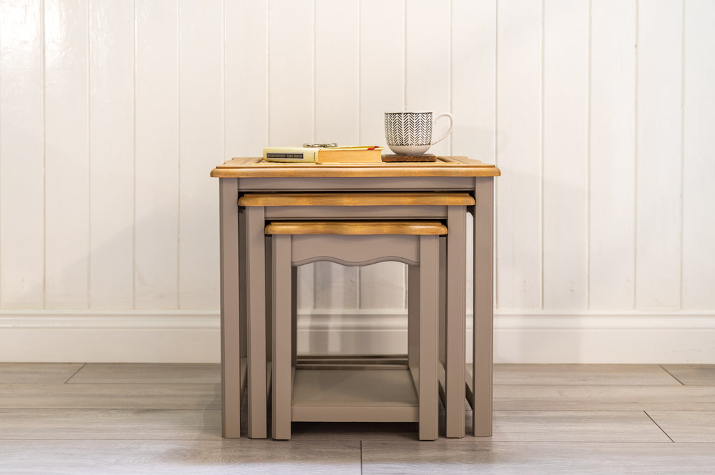Nest of Wood Rattan tables