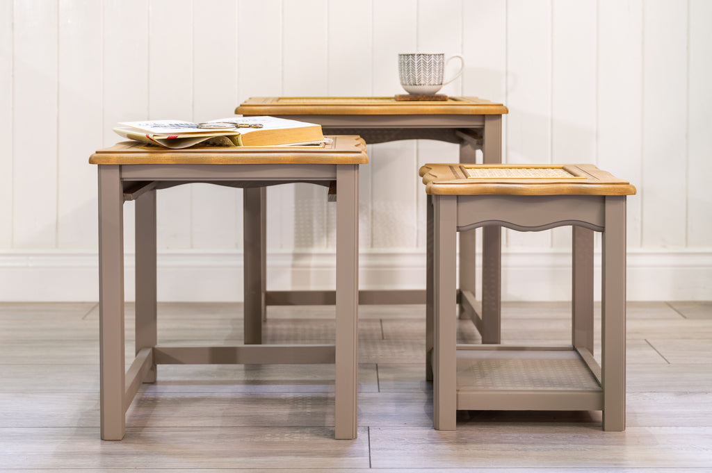 Nest of Wood Rattan tables