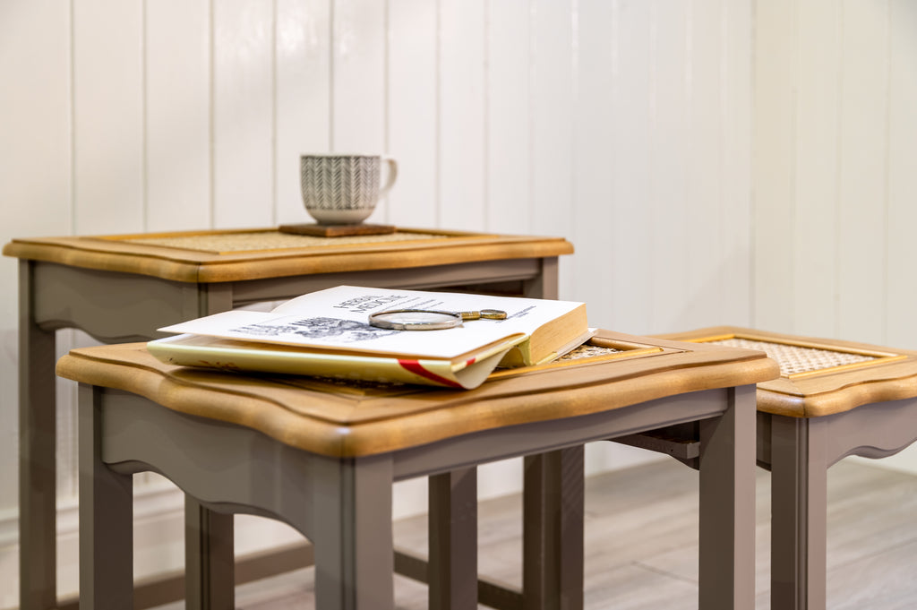 Nest of Wood Rattan tables