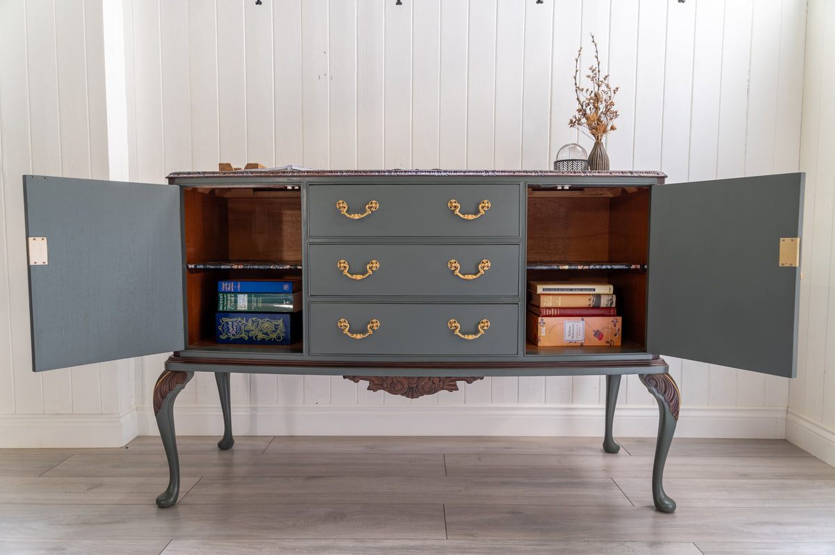 Green, Darkwood Antique Walnut Dresser - Upcyled Furniture