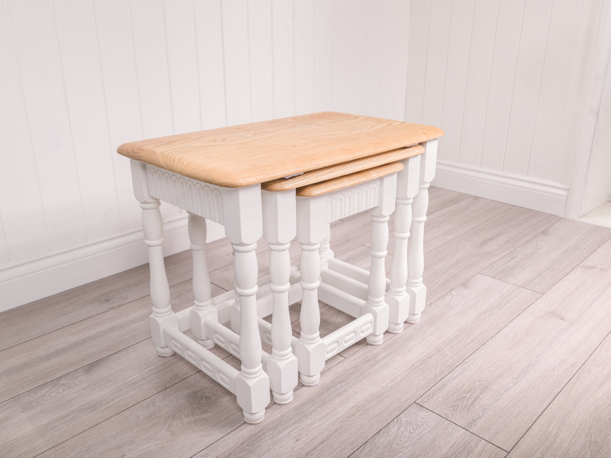 Nest of solid Wood painted White tables