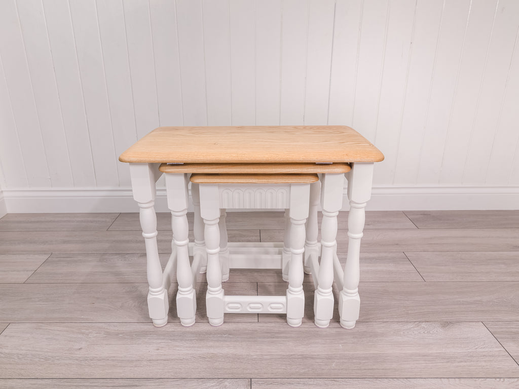 Nest of solid Wood painted White tables