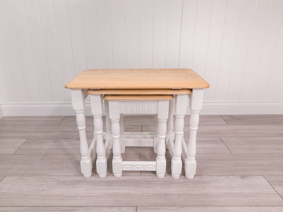 Nest of solid Wood painted White tables