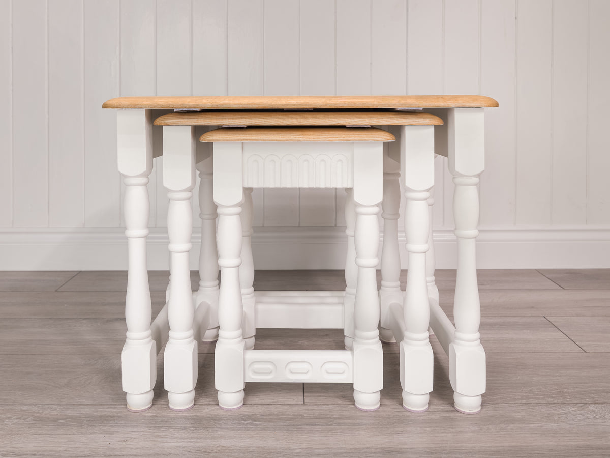 Nest of solid Wood painted White tables