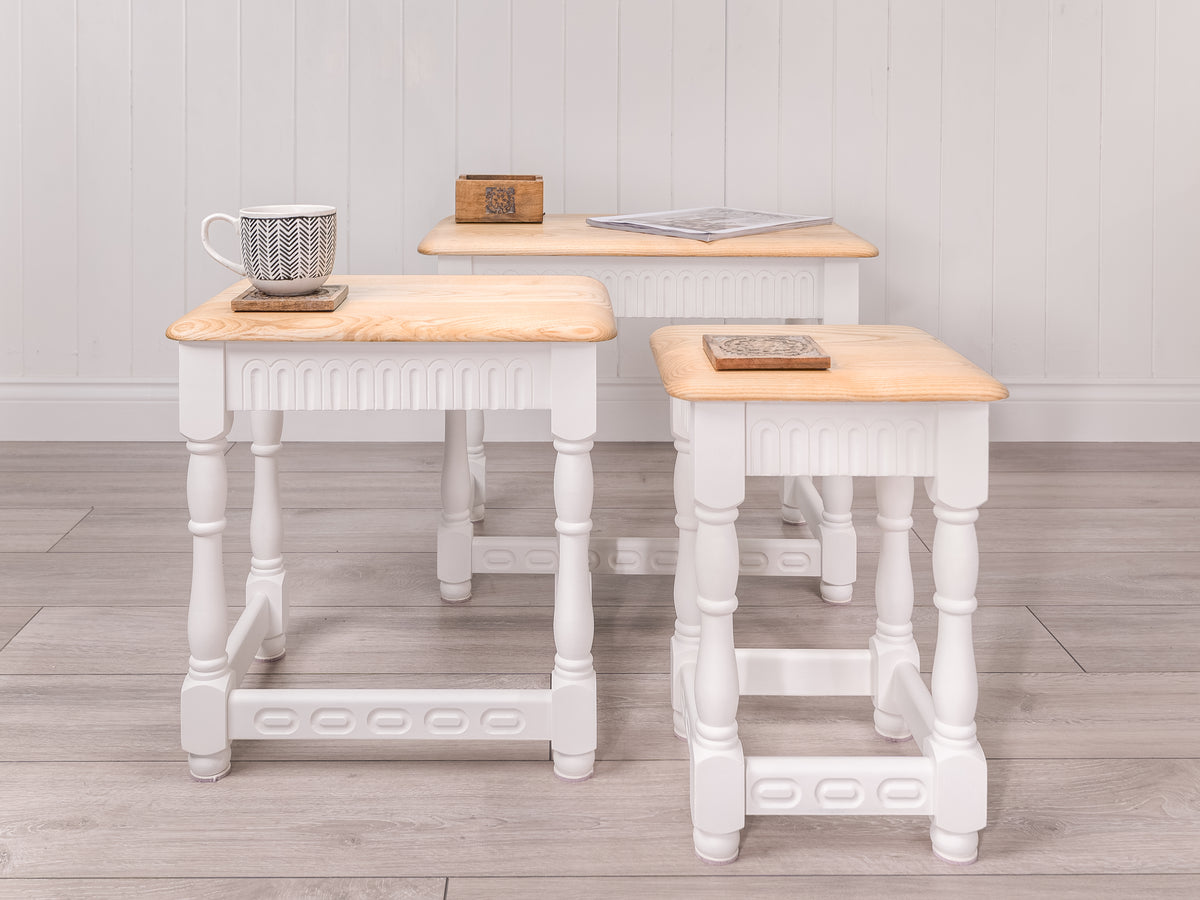 Nest of solid Wood painted White tables