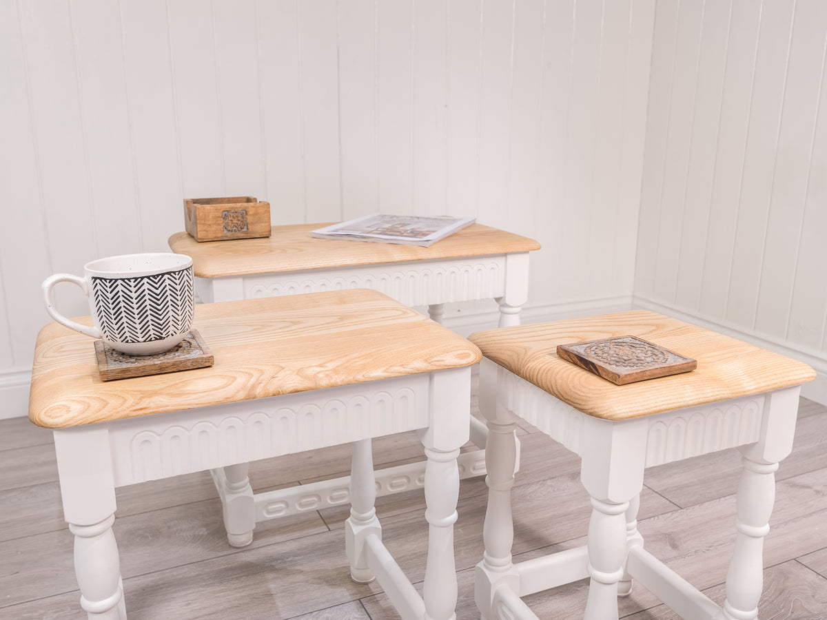 Nest of solid Wood painted White tables