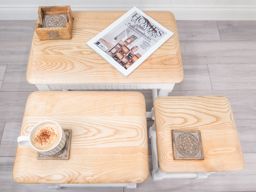 Nest of solid Wood painted White tables