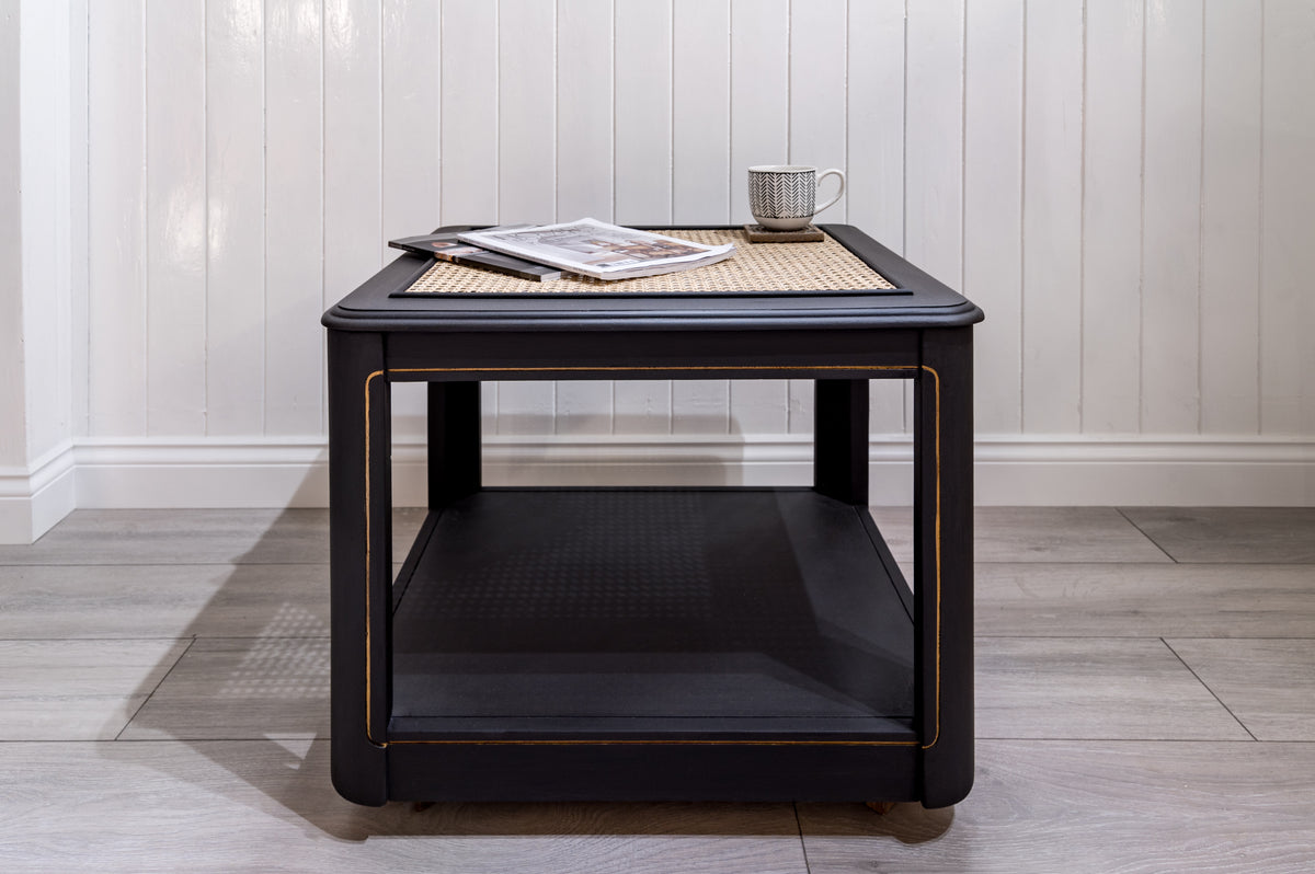 Black Rattan Coffee Table - Upcycled Furniture